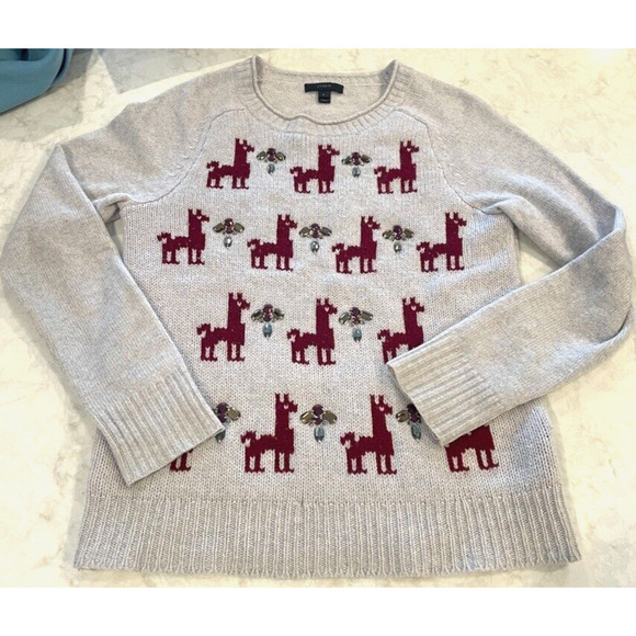J.CREW Sweaters - J. Crew Women's 100% Wool Sweater Size S Gray Llama Intarsia Pullover Embellish